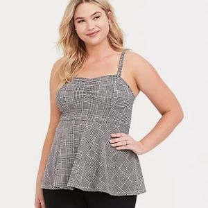 Torrid ** Black & White Plaid Houndstooth Peplum
